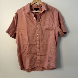 Vince Mens Coral Linen Classic Fit Short Sleeve Button Down Shirt L